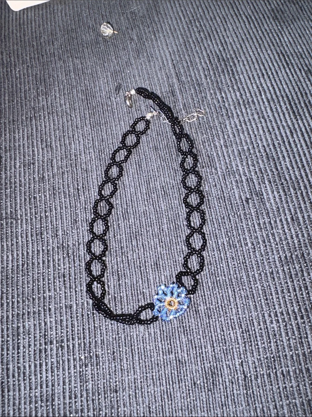 Handmade Beaded Choker Women OS Black Blue Good Floral Pendant Necklace 18in